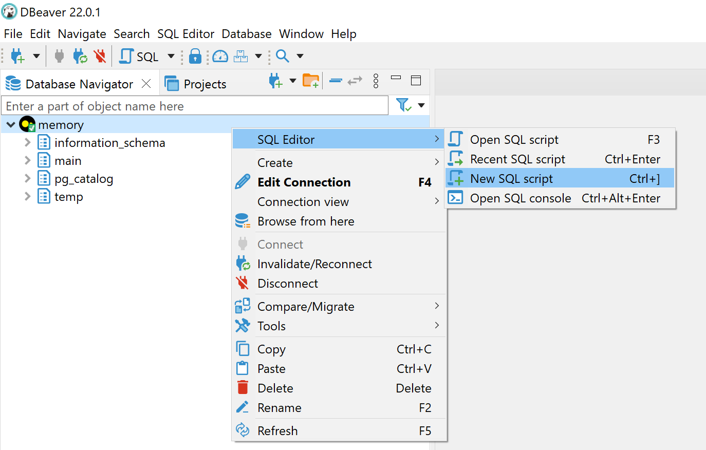 DBeaver New SQL Script DBeaver New SQL Script